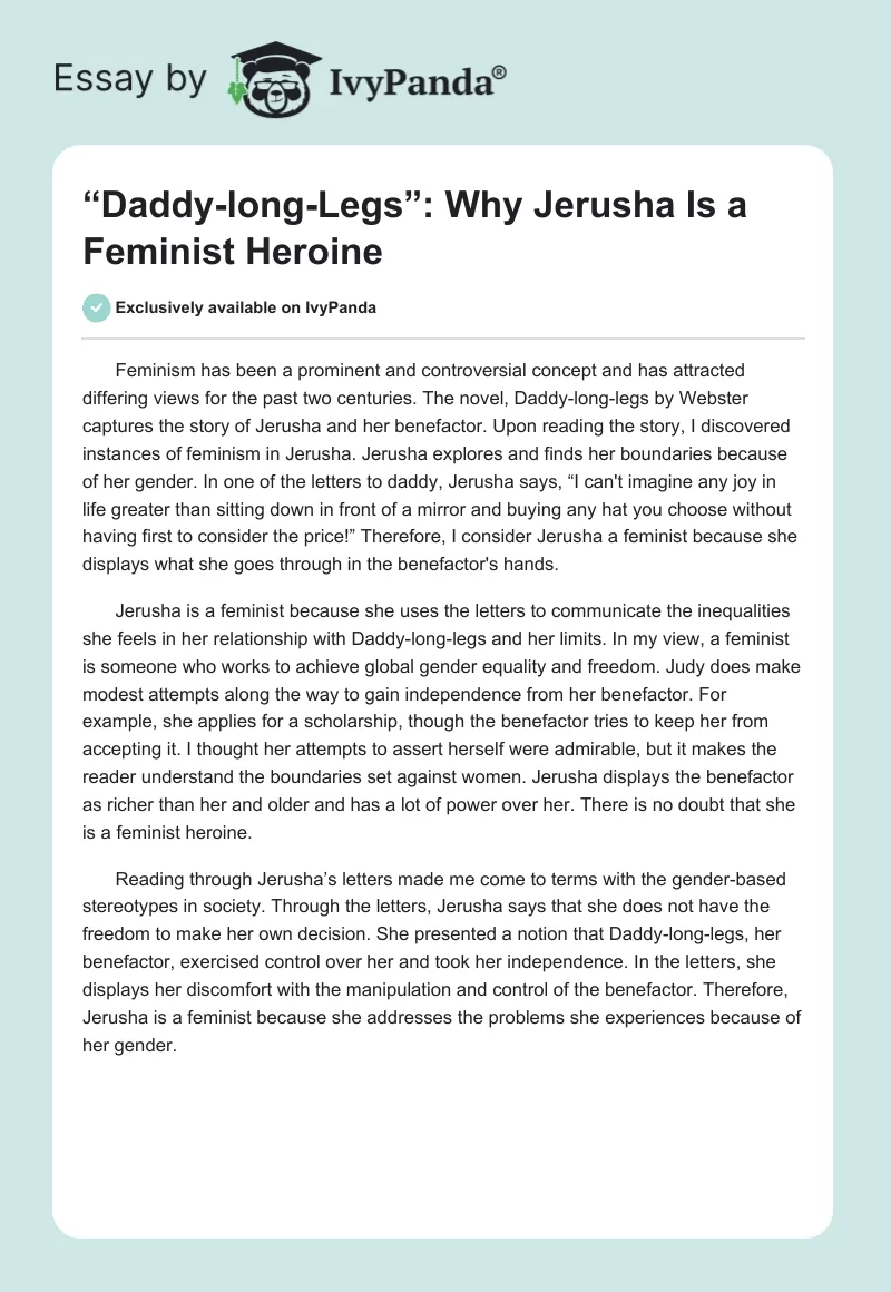 “Daddy-long-Legs”: Why Jerusha Is a Feminist Heroine. Page 1