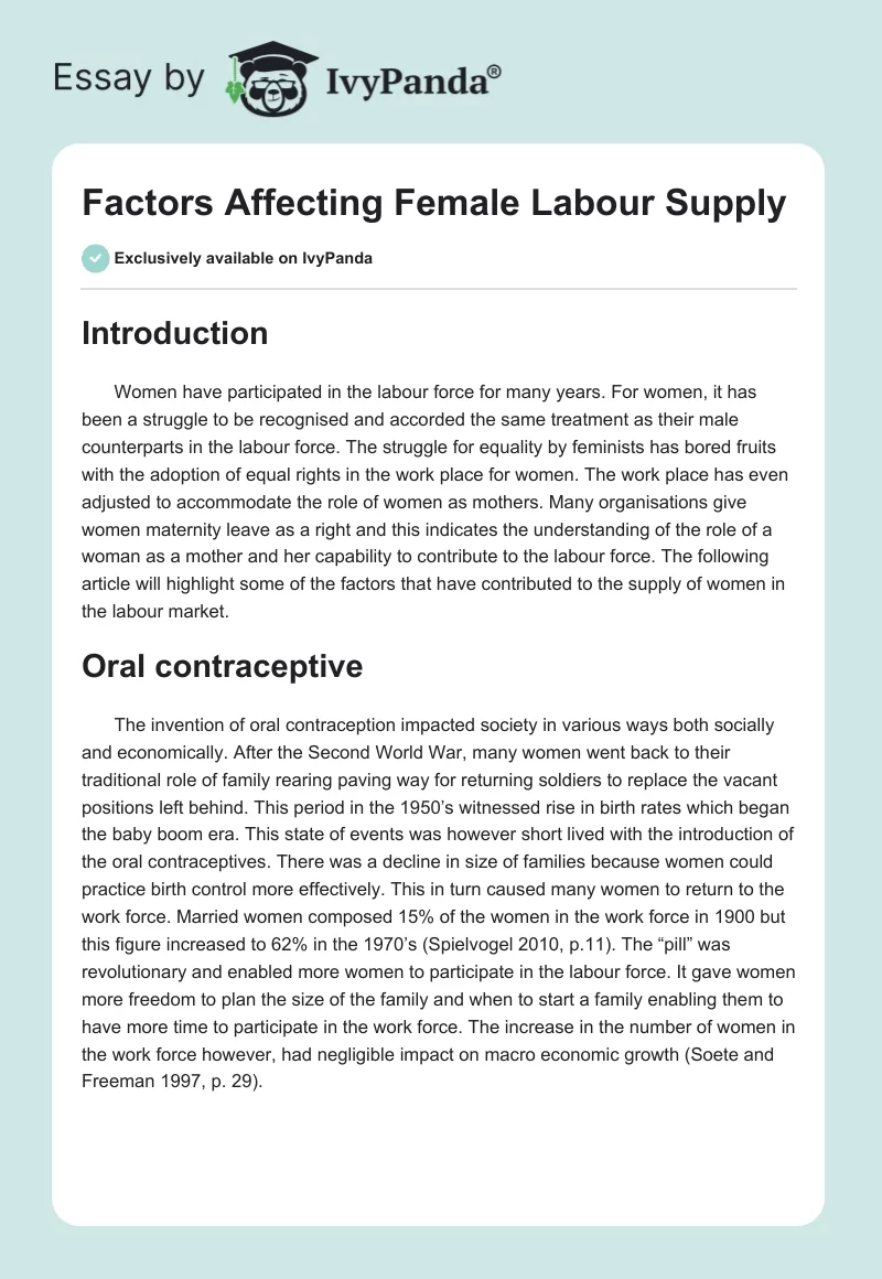 Factors Affecting Female Labour Supply. Page 1