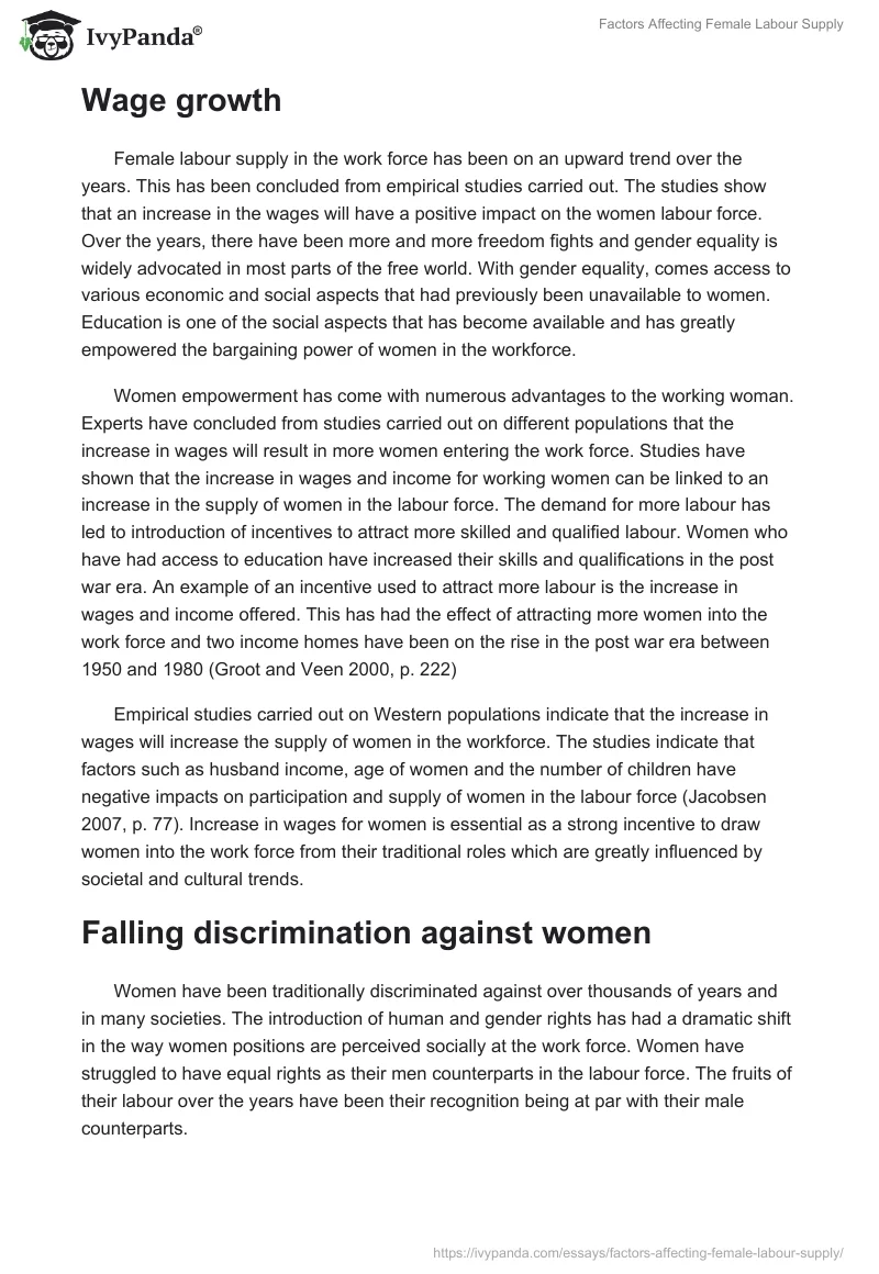 Factors Affecting Female Labour Supply. Page 2