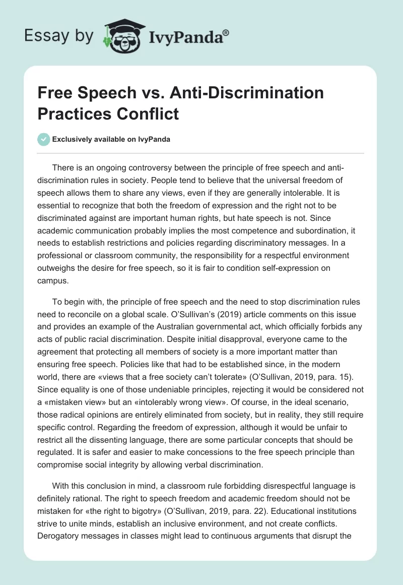 Free Speech vs. Anti-Discrimination Practices Conflict. Page 1