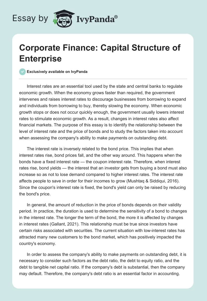Corporate Finance: Capital Structure of Enterprise. Page 1