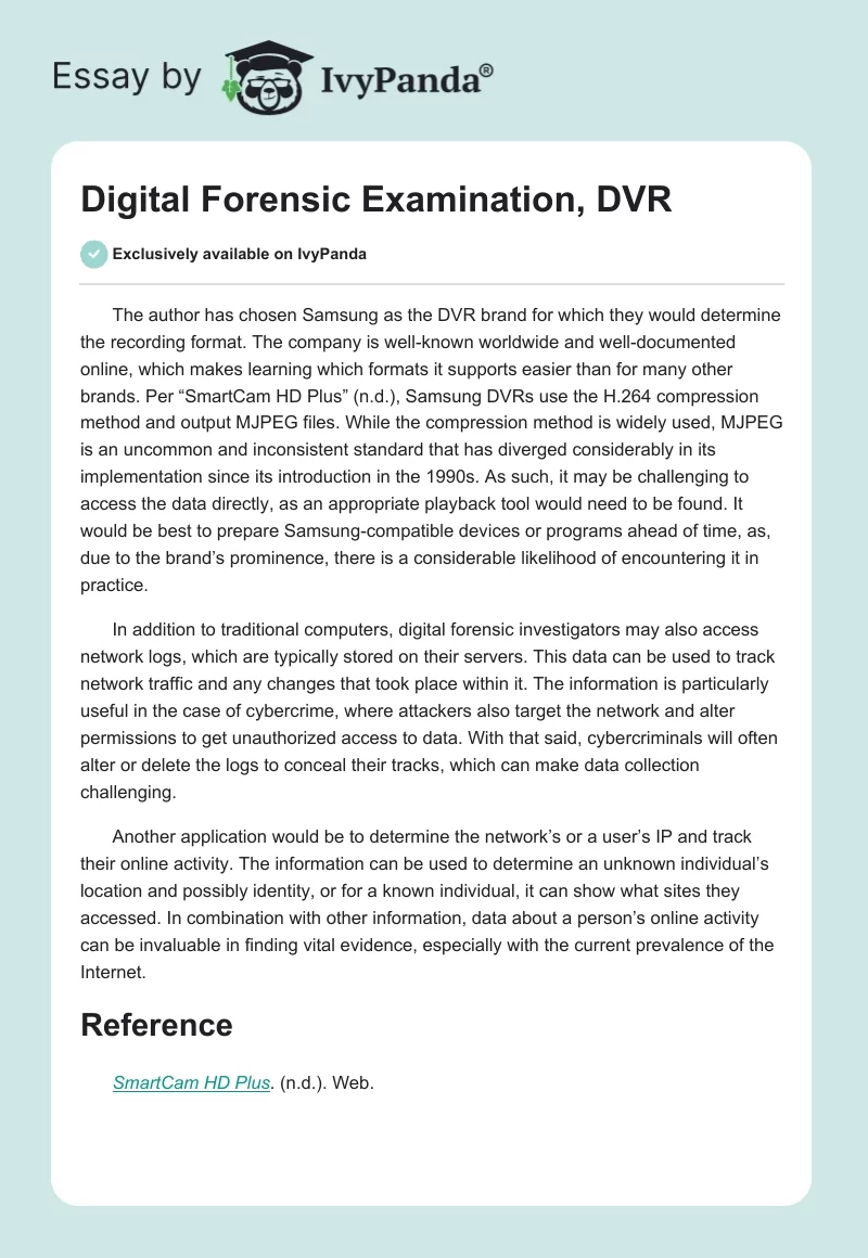 Digital Forensic Examination, DVR. Page 1