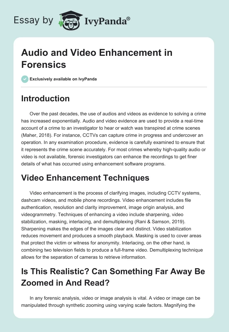 Audio and Video Enhancement in Forensics. Page 1