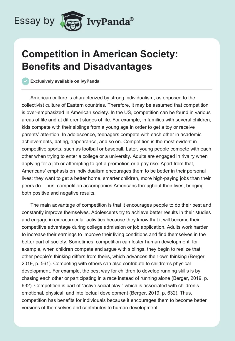 Competition in American Society: Benefits and Disadvantages. Page 1