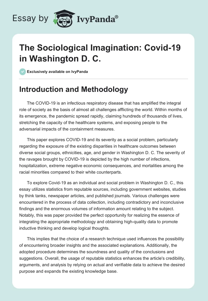 The Sociological Imagination: Covid-19 in Washington D. C.. Page 1