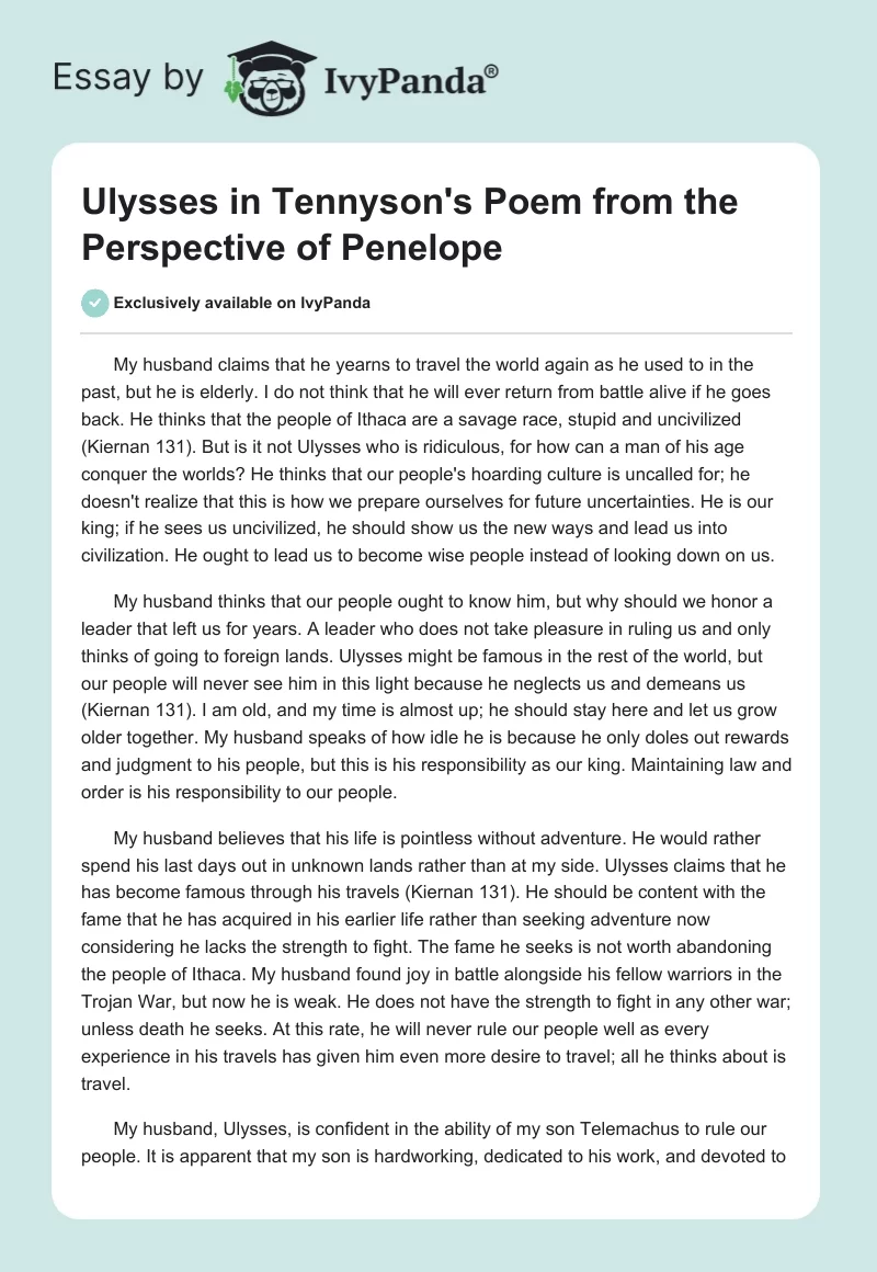 Ulysses in Tennyson's Poem from the Perspective of Penelope. Page 1