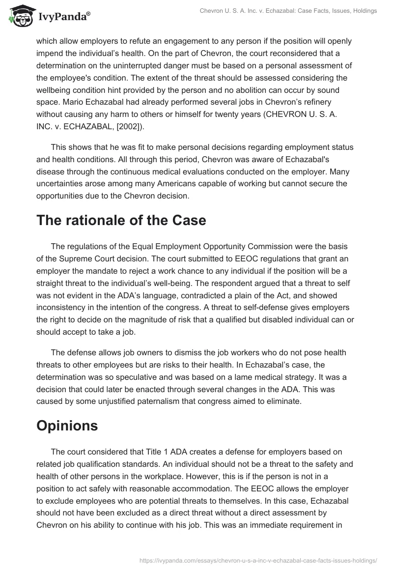 Chevron U. S. A. Inc. vs. Echazabal: Case Facts, Issues, Holdings. Page 2