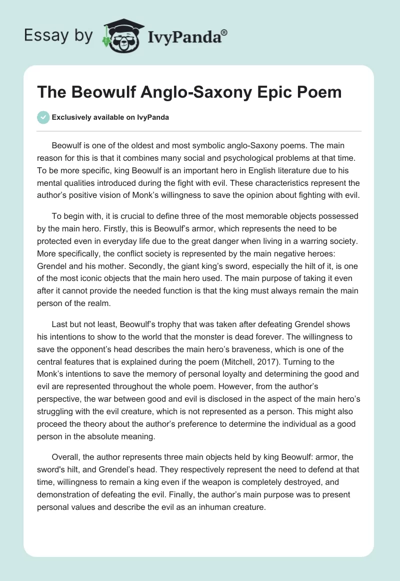 The "Beowulf" Anglo-Saxony Epic Poem. Page 1