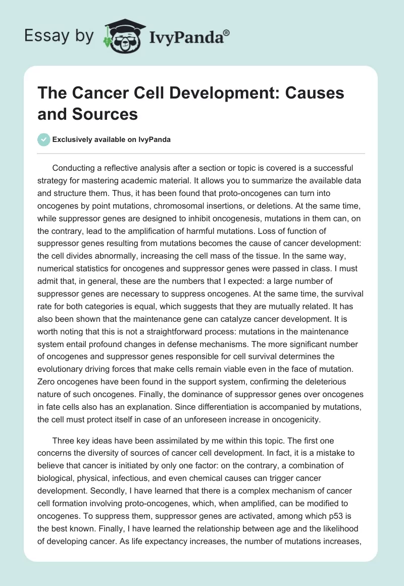 The Cancer Cell Development: Causes and Sources. Page 1