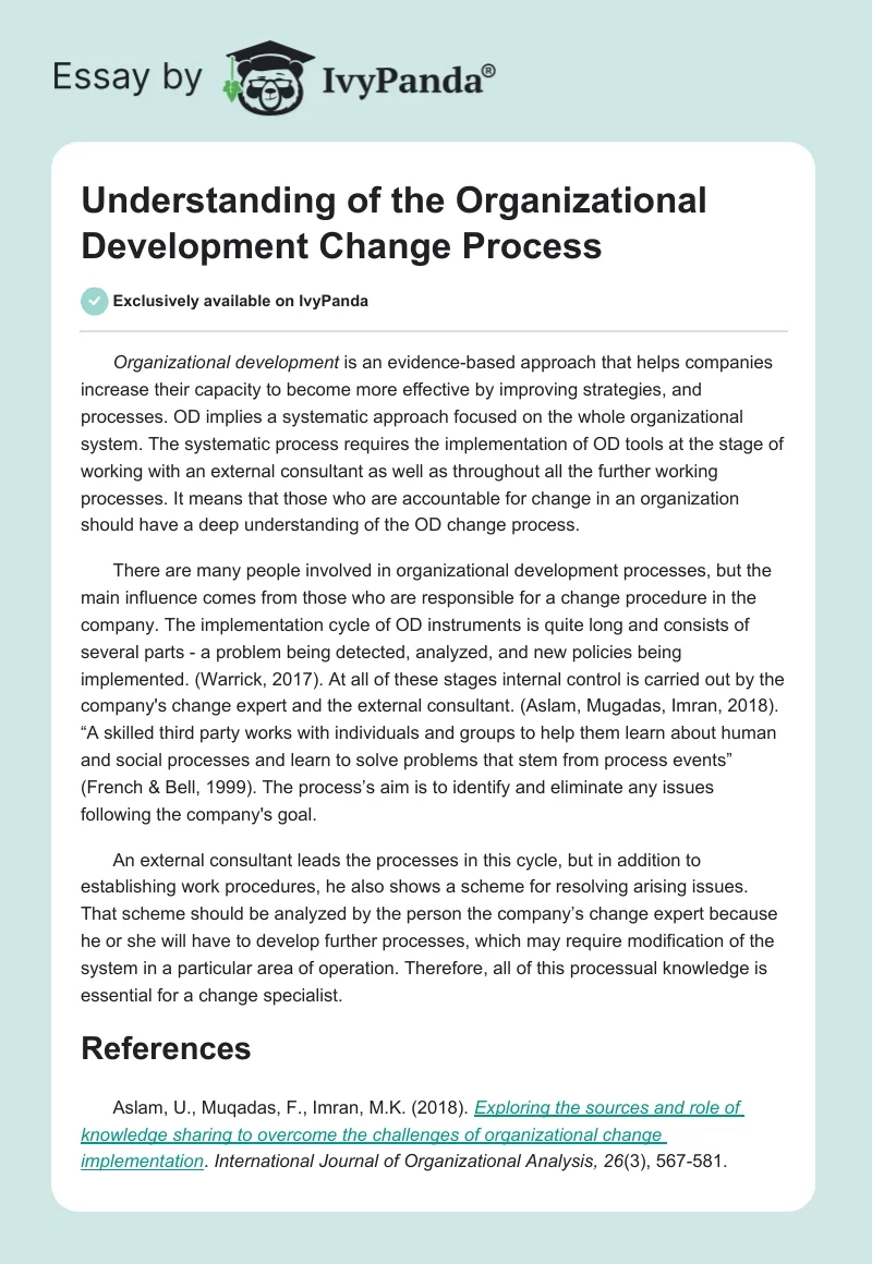 Understanding of the Organizational Development Change Process. Page 1