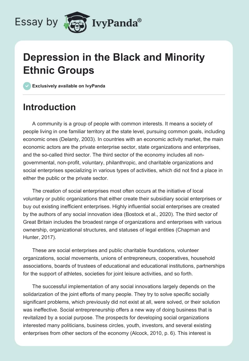 Depression in the Black and Minority Ethnic Groups. Page 1