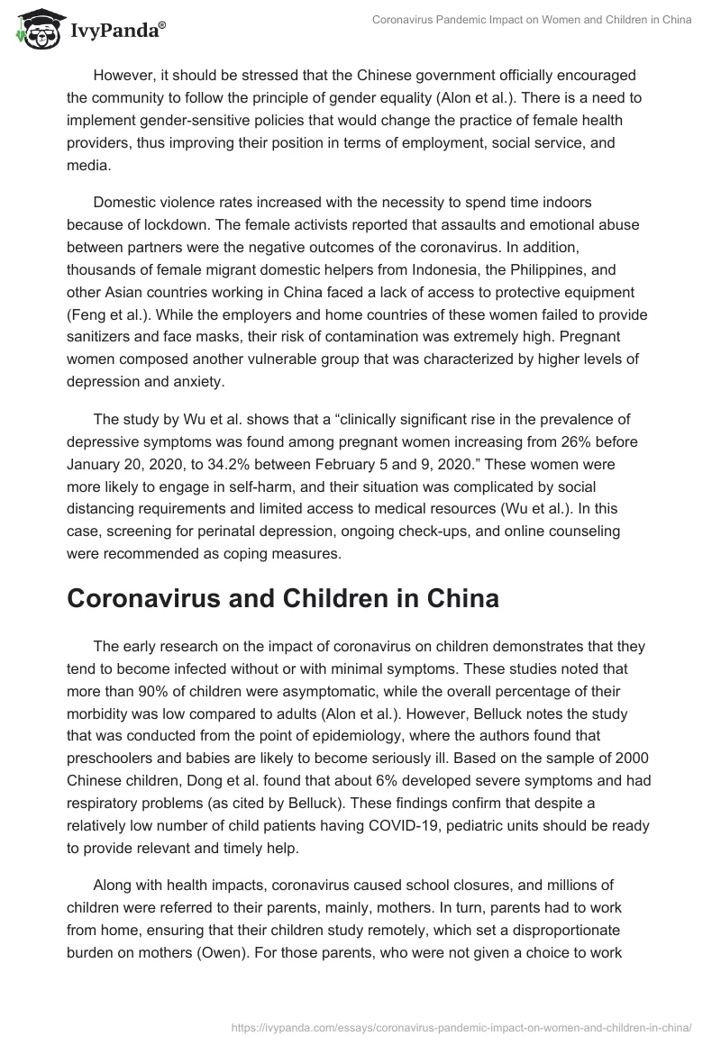 Coronavirus Pandemic Impact on Women and Children in China. Page 2