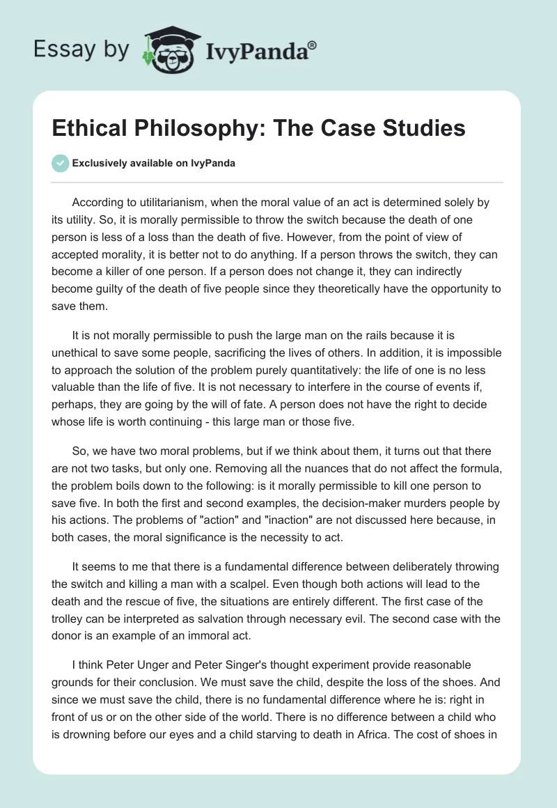 Ethical Philosophy: The Case Studies. Page 1