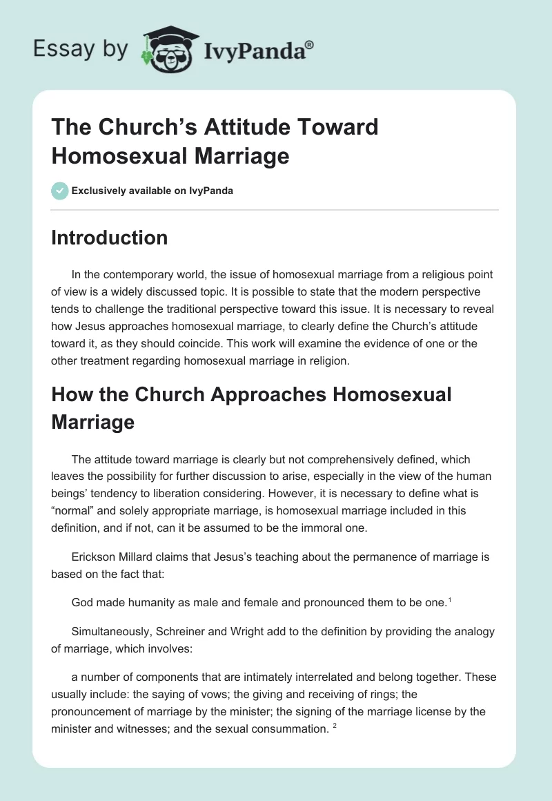 The Church’s Attitude Toward Homosexual Marriage. Page 1