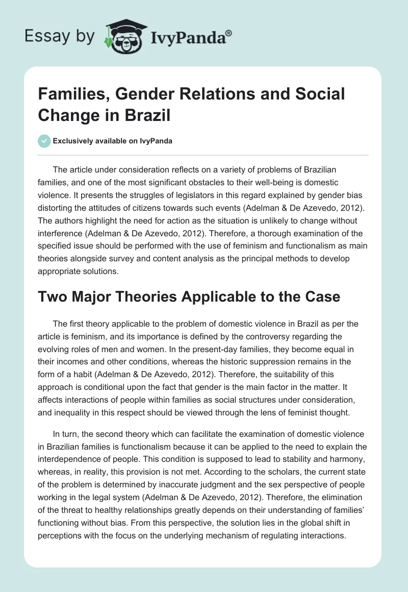 Families, Gender Relations and Social Change in Brazil. Page 1