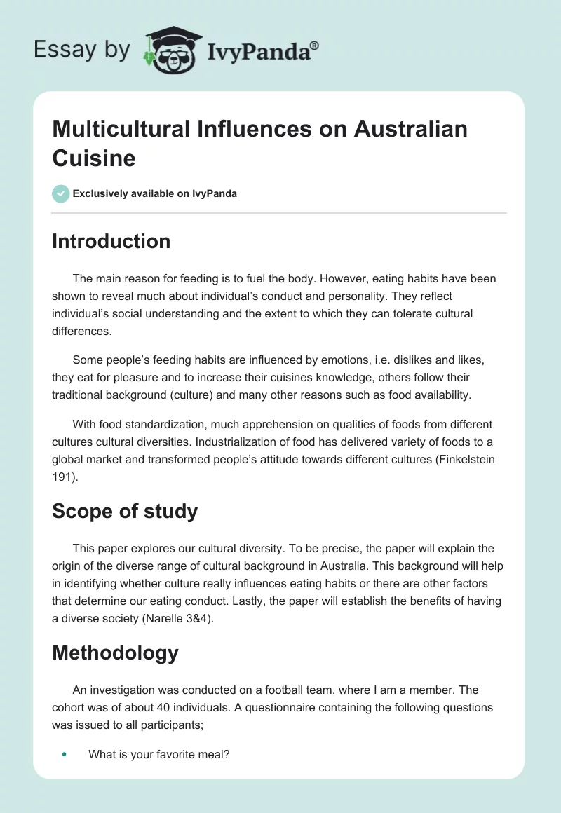 Multicultural Influences on Australian Cuisine. Page 1