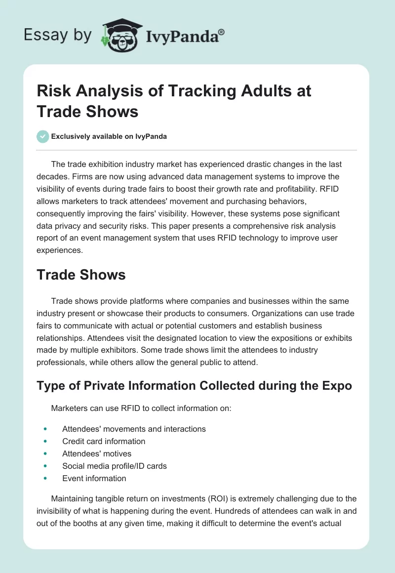 Risk Analysis of Tracking Adults at Trade Shows. Page 1