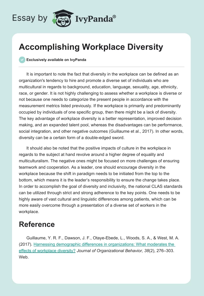 Accomplishing Workplace Diversity. Page 1