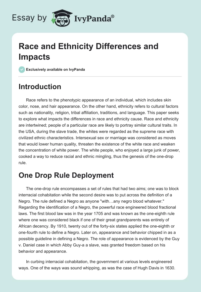 Race and Ethnicity Differences and Impacts. Page 1