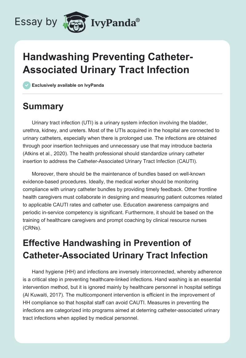 Handwashing Preventing Catheter-Associated Urinary Tract Infection. Page 1