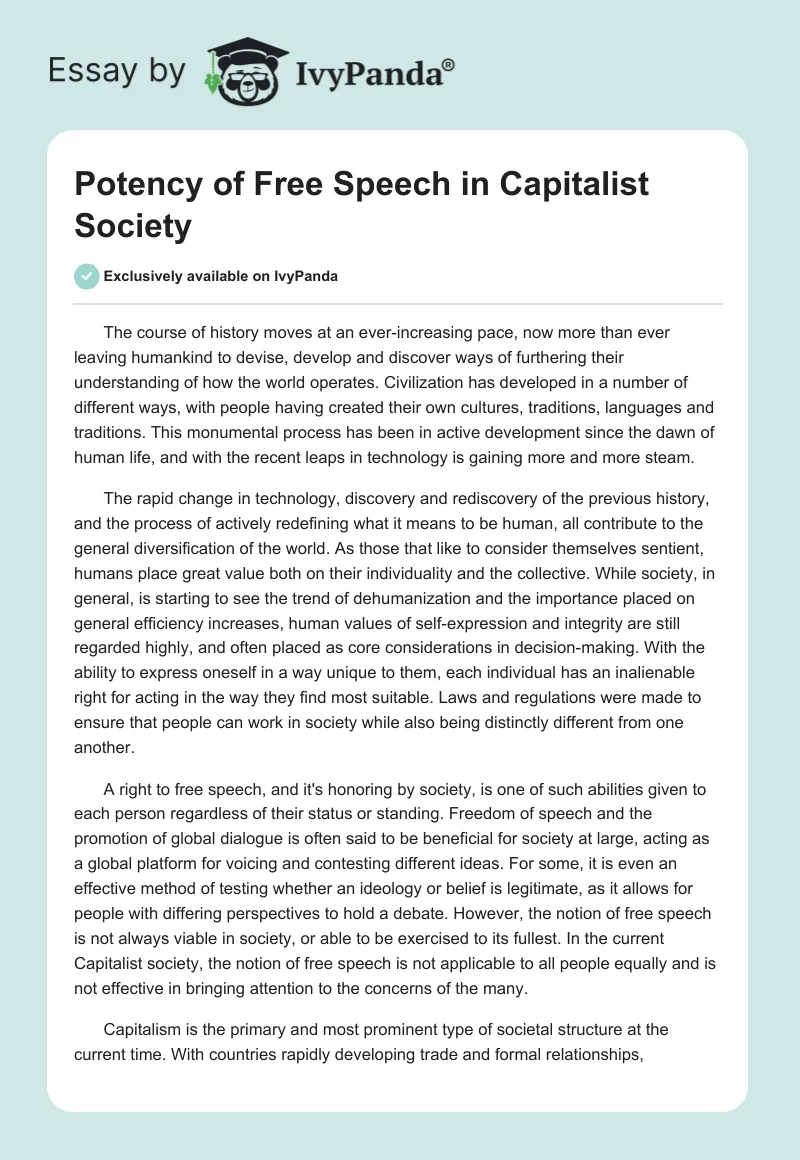 Potency of Free Speech in Capitalist Society. Page 1