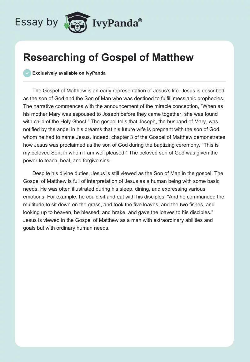 Researching of Gospel of Matthew. Page 1