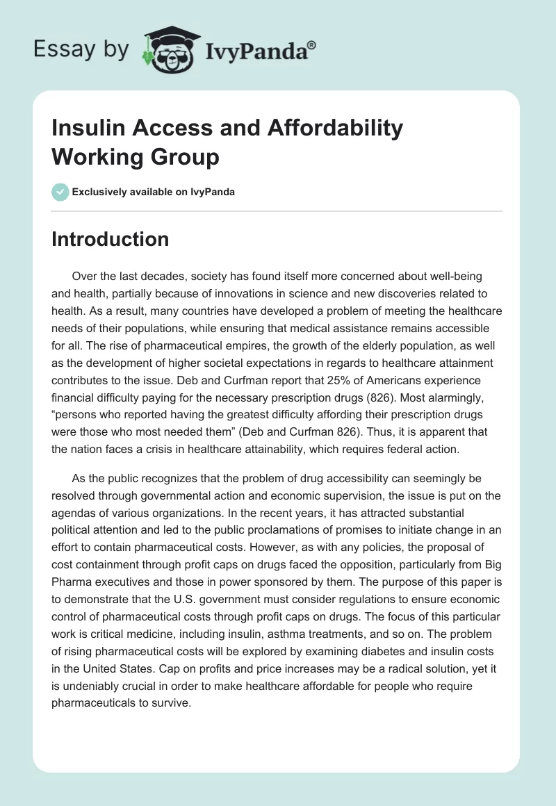 Insulin Access and Affordability Working Group. Page 1