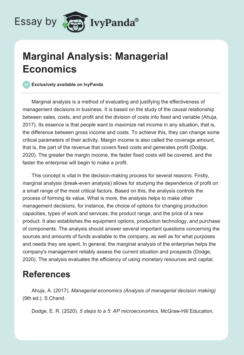 Marginal Analysis: Managerial Economics. Page 1