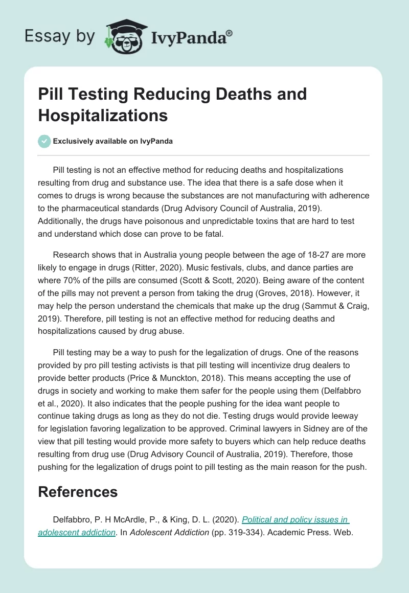 Pill Testing Reducing Deaths and Hospitalizations. Page 1
