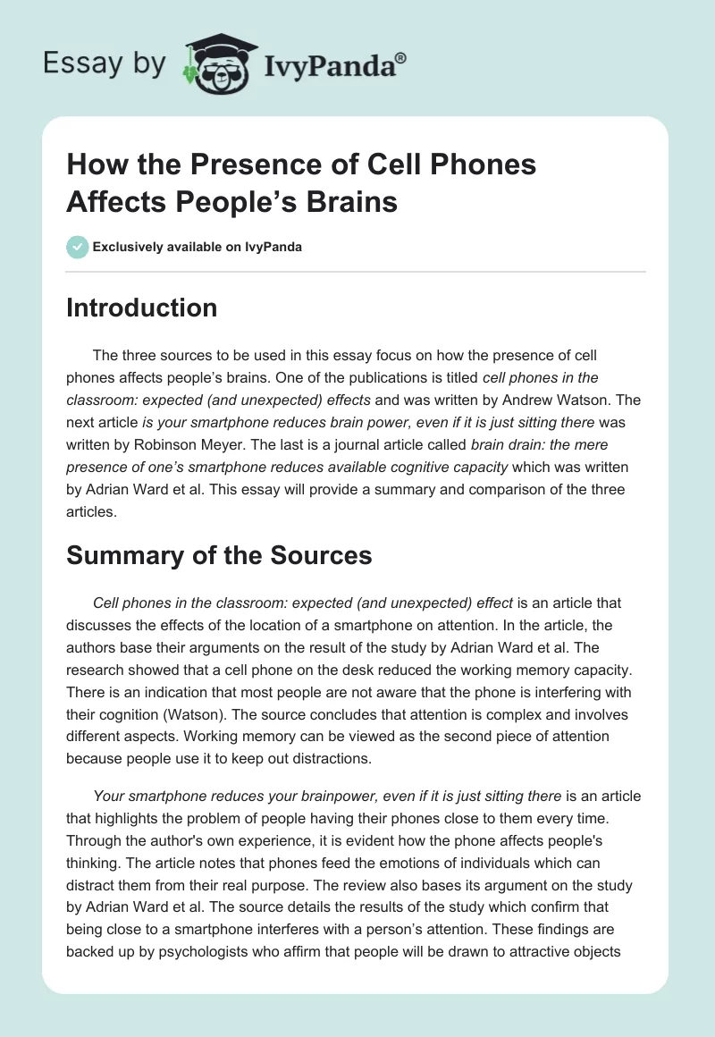 How the Presence of Cell Phones Affects People’s Brains. Page 1
