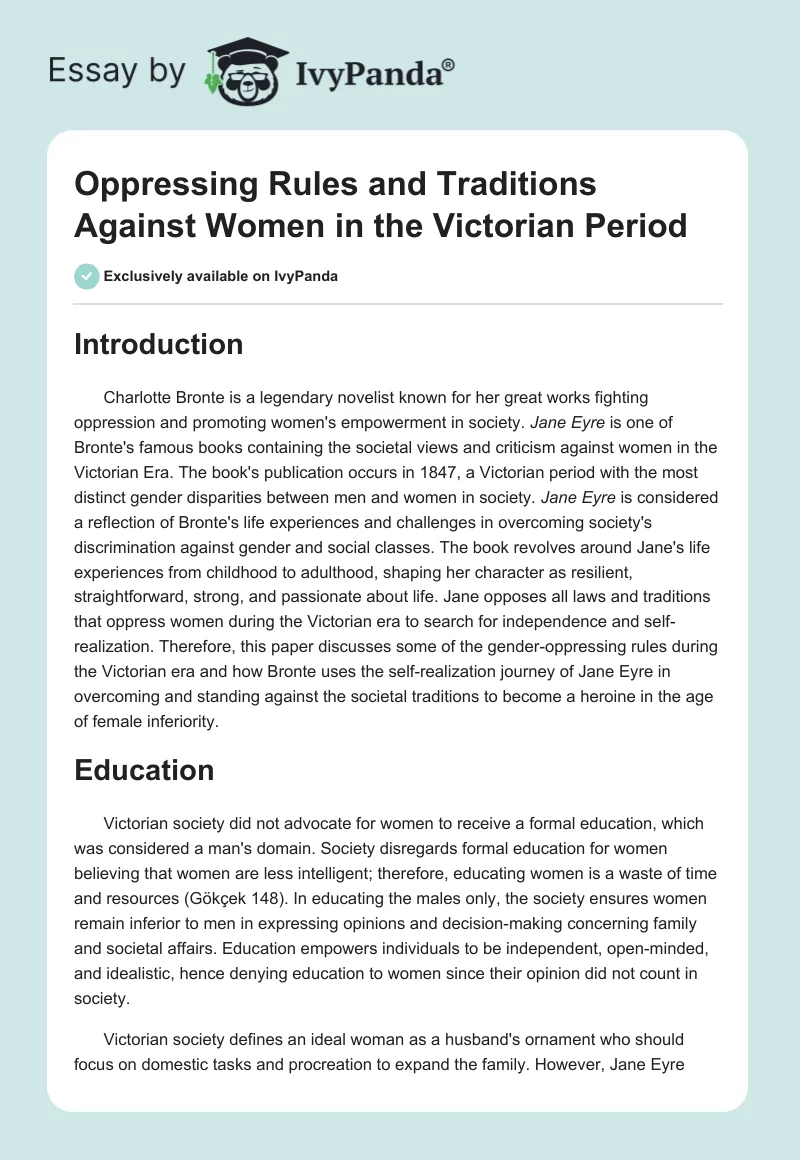 Oppressing Rules and Traditions Against Women in the Victorian Period. Page 1