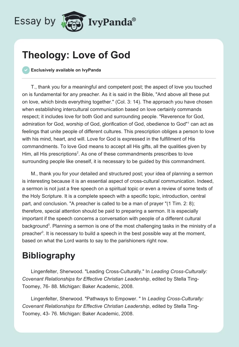 Theology: Love of God. Page 1