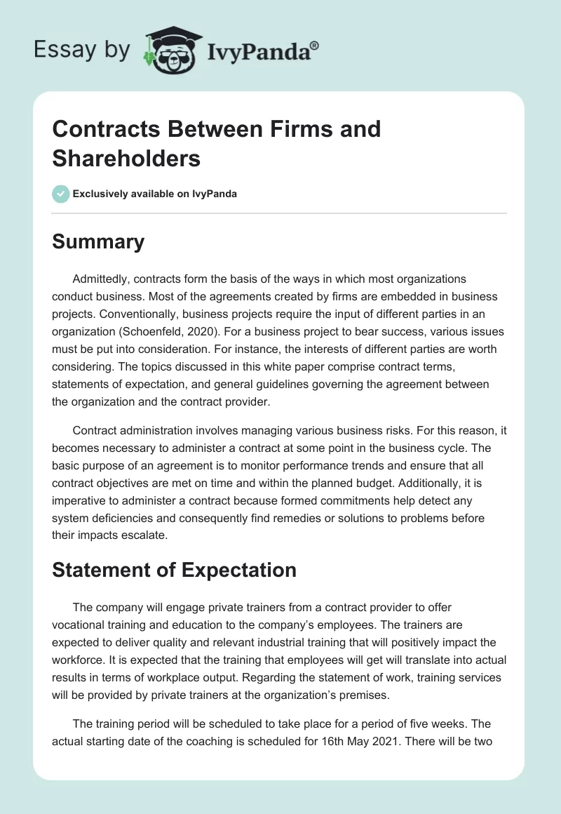 Contracts Between Firms and Shareholders. Page 1