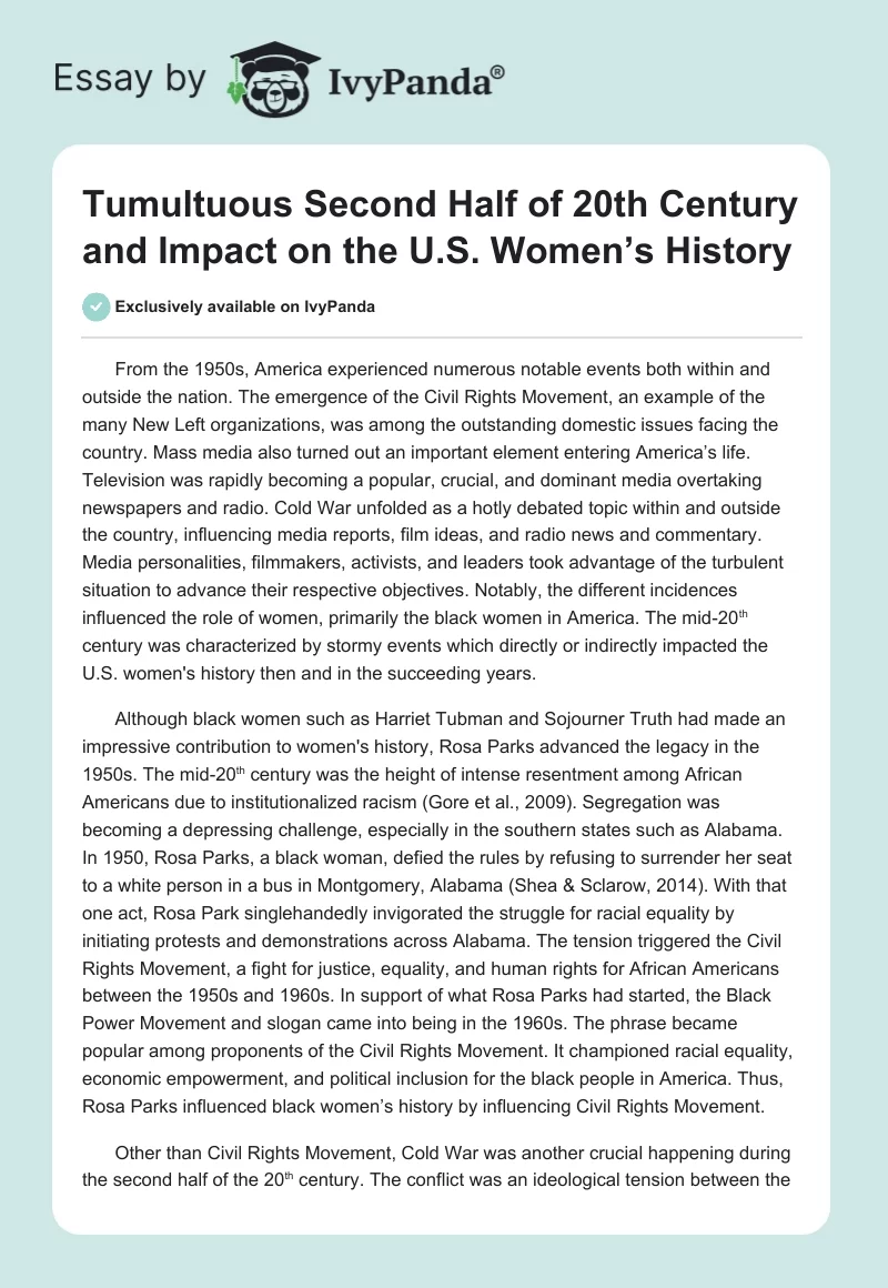 Tumultuous Second Half of 20th Century and Impact on the U.S. Women’s History. Page 1