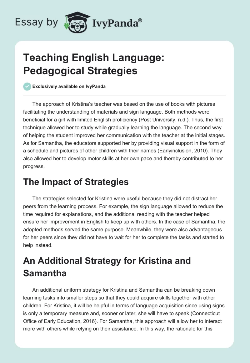 Teaching English Language: Pedagogical Strategies. Page 1