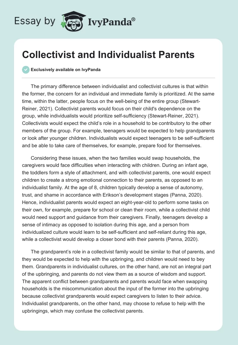 Collectivist and Individualist Parents. Page 1
