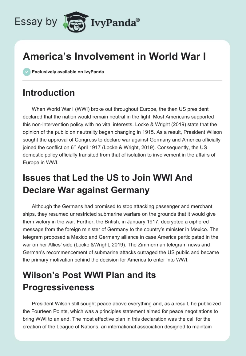 America’s Involvement in World War I. Page 1