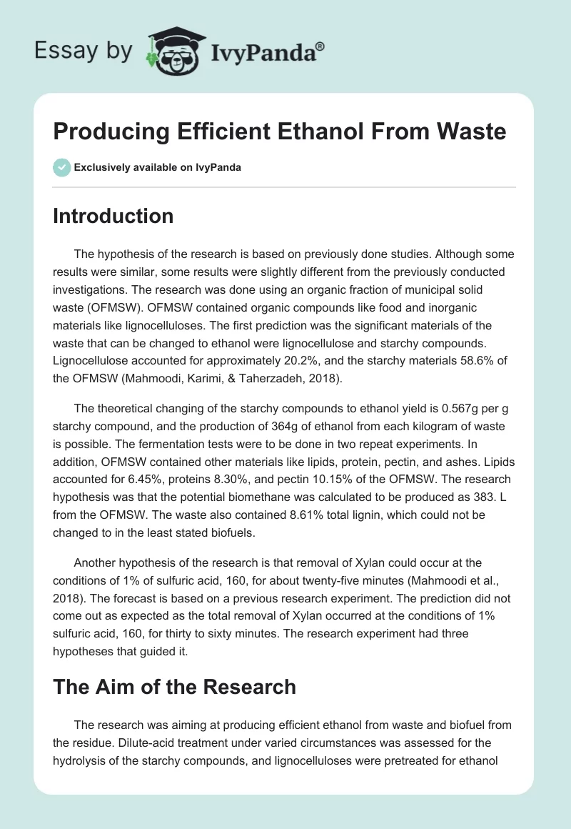 Producing Efficient Ethanol From Waste. Page 1