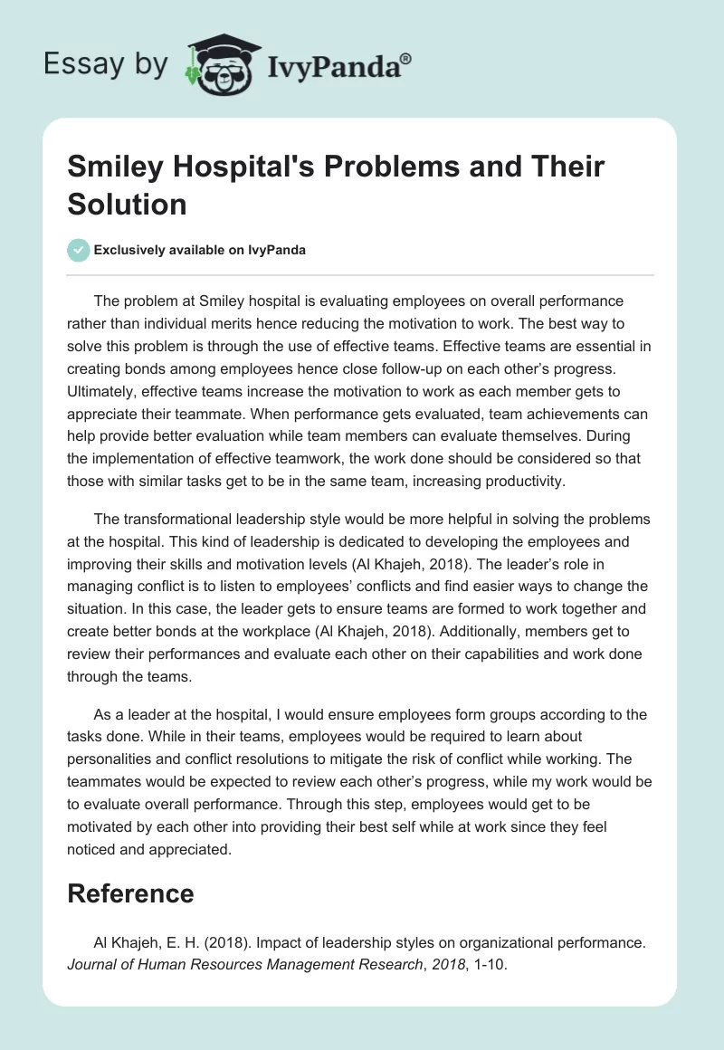 Smiley Hospital's Problems and Their Solution. Page 1