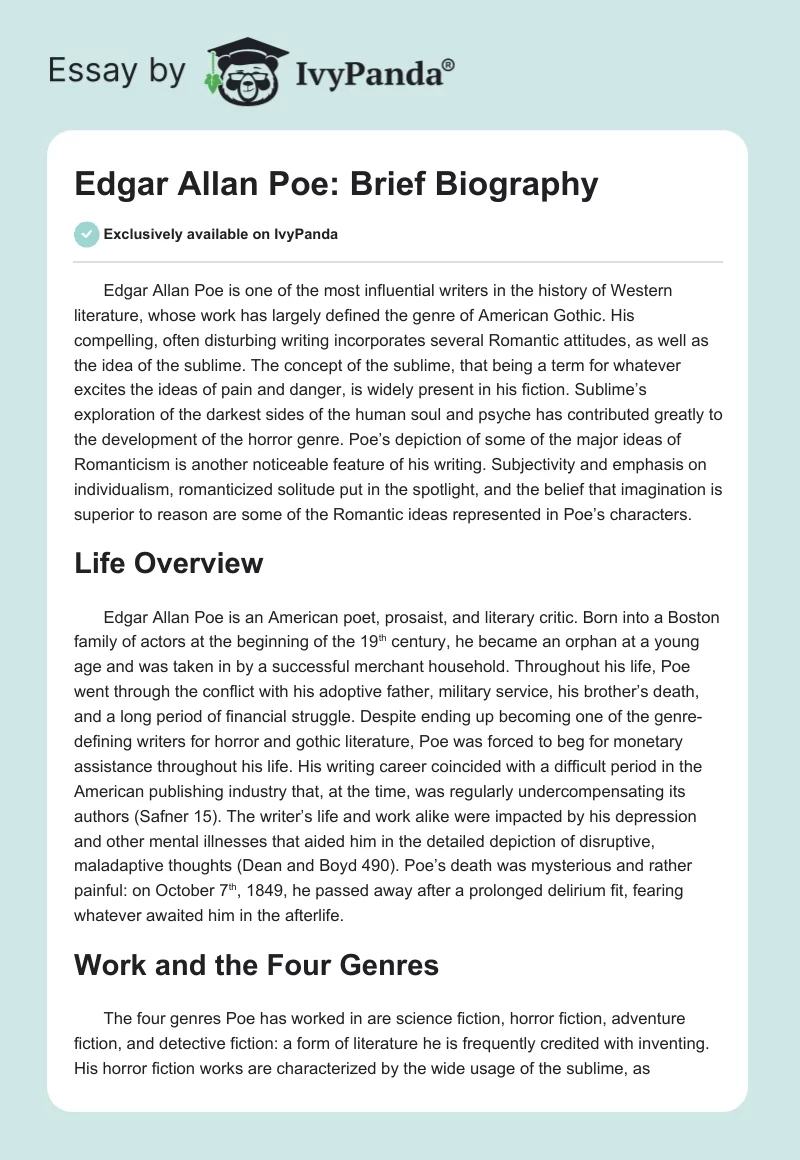 Edgar Allan Poe: Brief Biography. Page 1