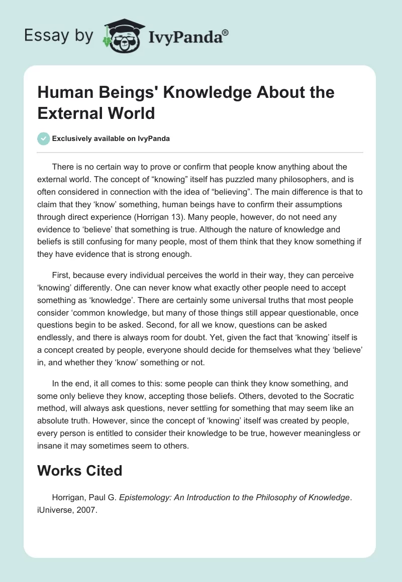 Human Beings' Knowledge About the External World. Page 1