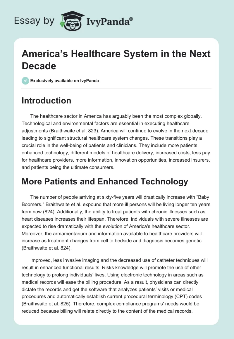 America’s Healthcare System in the Next Decade. Page 1