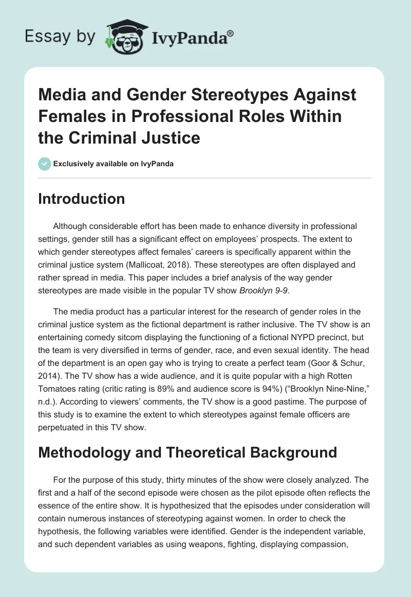 Media and Gender Stereotypes Against Females in Professional Roles Within the Criminal Justice. Page 1