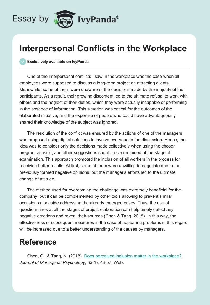 Interpersonal Conflicts in the Workplace. Page 1