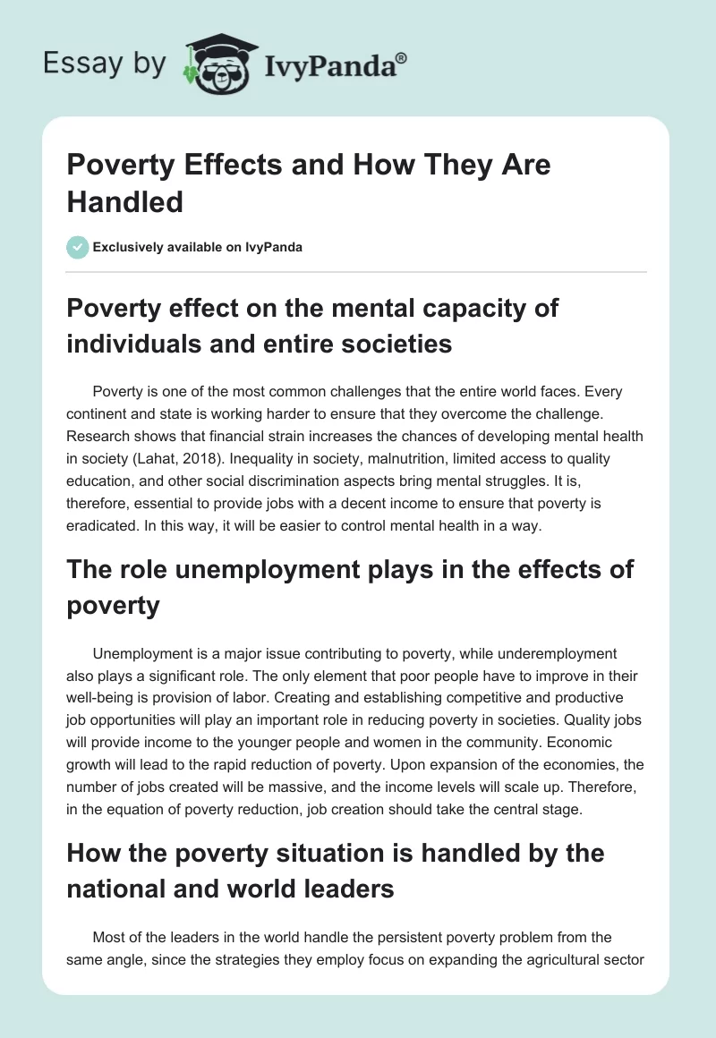 Poverty Effects and How They Are Handled. Page 1