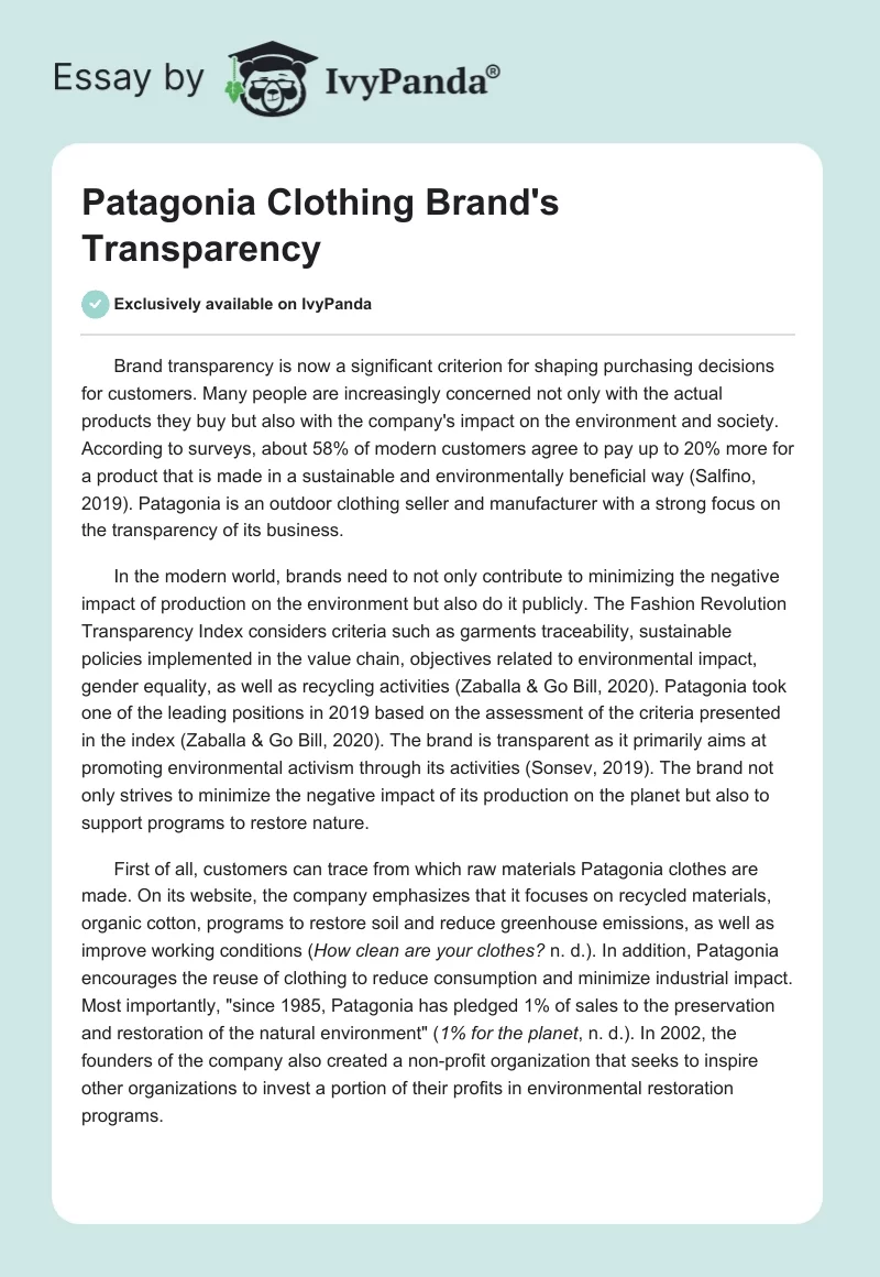 Patagonia Clothing Brand's Transparency. Page 1