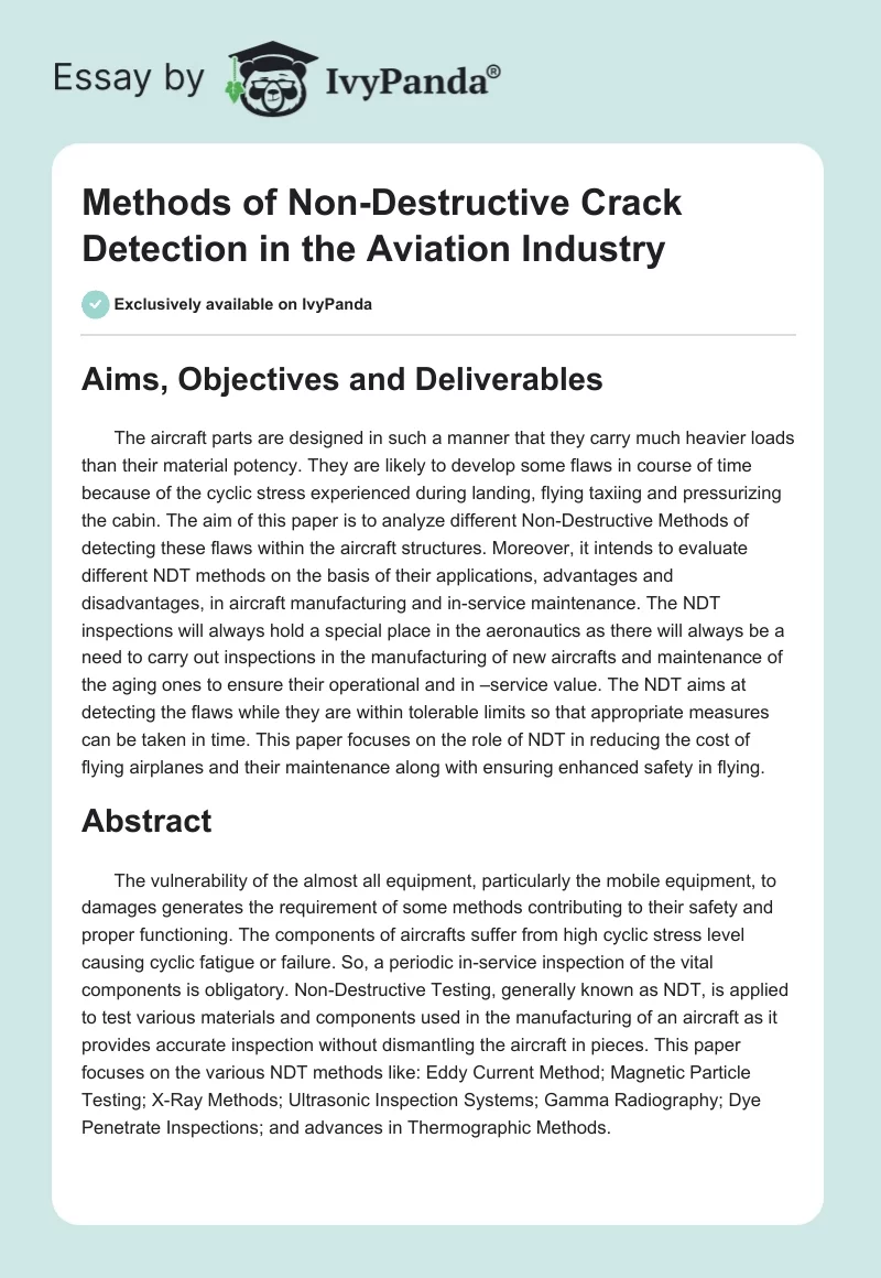 Methods of Non-Destructive Crack Detection in the Aviation Industry. Page 1