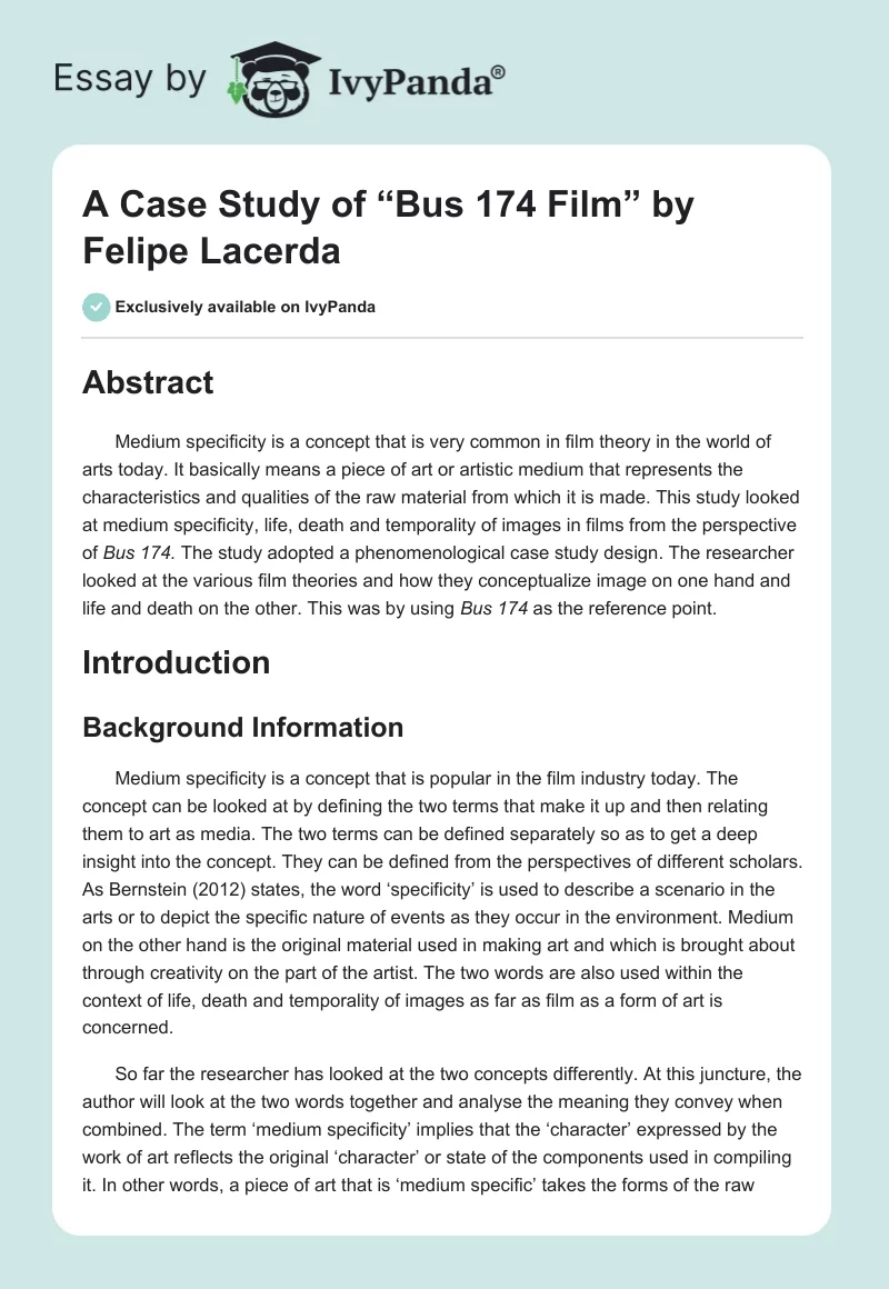 A Case Study of “Bus 174 Film” by Felipe Lacerda. Page 1