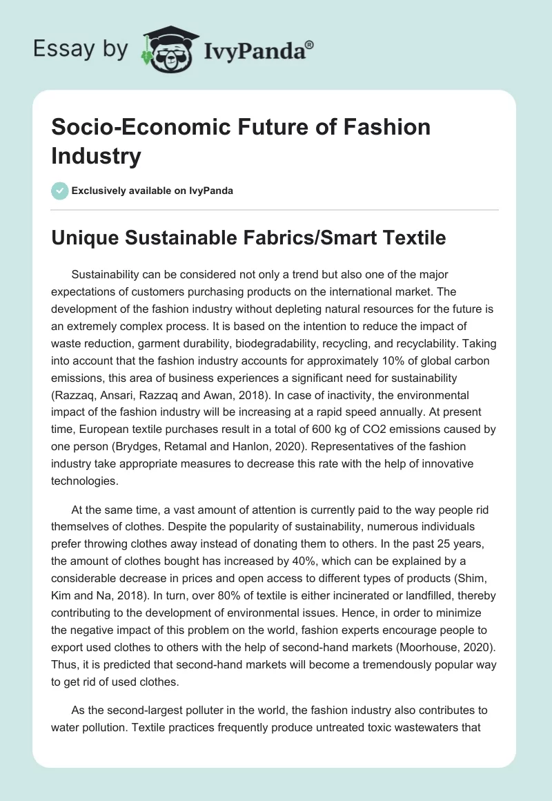 Socio-Economic Future of Fashion Industry. Page 1