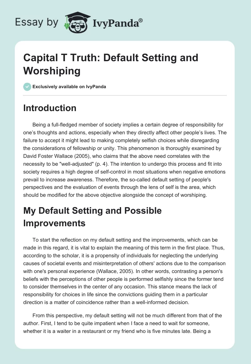Capital T Truth: Default Setting and Worshiping. Page 1